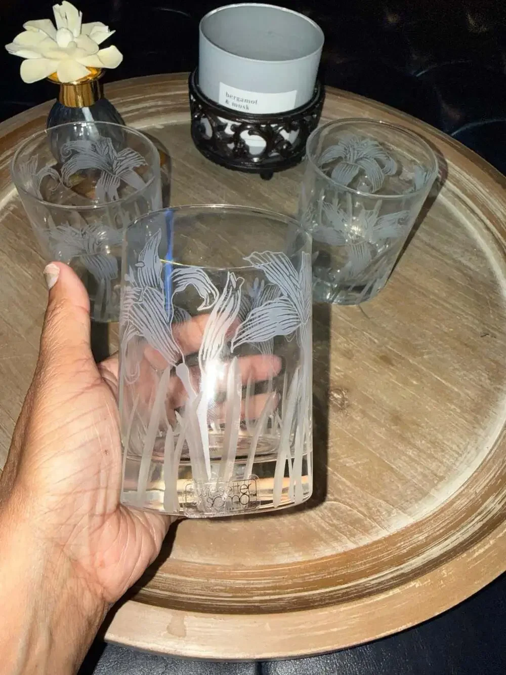 Vintage Tastesetter by Sigma Frosted Etched Lily Barware Glasses Set of 3